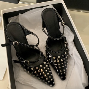 Ladies' Summer 2025 New Transparent Wedge Heel Sandals <b>Pointed</b> Rivets Party Fashion Show Heels - Product Image 5