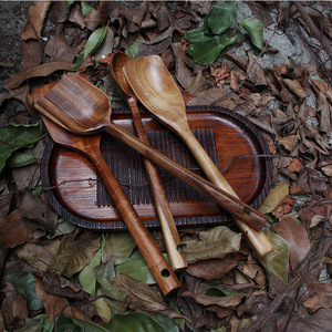 Ensemble de spatules en bois de teck, 3 pièces, ustensiles de cuisine antiadhésifs pour mélanger les salades et les soupes - Product Image 1