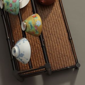 Support de rangement pour thé en bambou violet fait à la main avec porte-tasses pour accessoires de service à thé Kung Fu - Product Image 3