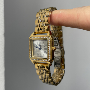 Montre pour femme CILOA carrée en or rétro, personnalisable, de grande valeur, cadeau de luxe sobre, montre à quartz étanche de haute qualité. - Product Image 3
