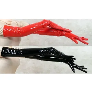 Adult Sexy Long Black Red PVC Gloves Metallic Wet Look Faux Leather Gloves Clubwear Dance Catsuit Cosplay Accessory Mittens