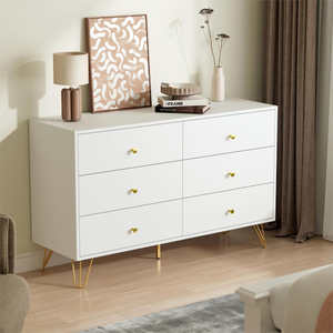 <span class=keywords><strong>Commode</strong></span> à 6 tiroirs avec poignées dorées, grand rangement, armoire moderne européenne, organiseur de tiroirs, rangement blanc, chambre à coucher, salon - Product Image 3
