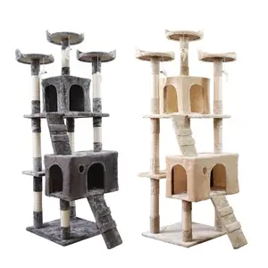 Hot Sale Natural Wood Cat Furniture Scratch Post House Condo Tower Brown Cat Tree