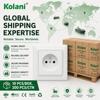 Prise murale française standard européenne Kolani, en PC blanc ignifuge avec obturateur de sécurité intégré, prise murale française à pince de terre