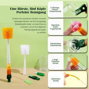 Wholesale Multifunctional 5-in-1 Long Handle <b>Cleaning</b> <b>Brush</b> <b>for</b> Milk Wine Beer Wine Decanter Thermos Bottles With 5 <b>Brush</b> Head - Product Image 4
