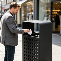 Poubelle de recyclage en métal noir de 32 L, écologique, pour l'intérieur et l'extérieur, poubelle publique à ouverture frontale pour hôtel, bureau