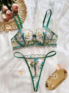 Floral Embroidery Sheer Mesh Lingerie <b>Set</b> Women Underwire Bra and Thong Panties 2 Piece <b>Sexy</b> Romantic Intimates Underwear <b>Set</b> - Product Image 2