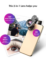 APEXEL — kit de lentilles pour téléphone portable, objectif macro-angle très large de 120 degrés, pour iPhone et Smartphone Android