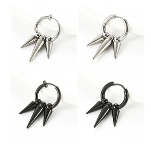 1 Paire de Boucles d'Oreilles Créoles Punk en Acier Inoxydable, Style Hip Hop Gothique, Couleur Argent et Noir, Pendantes, pour Hommes et Femmes - Product Image 3