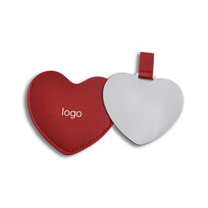 Custom Logo Leather Heart Shape Makeup <b>Mirror</b> Portable Handheld <b>Small</b> Makeup PU Pouch Pocket <b>Mirror</b> Stainless Steel <b>Mirror</b> - Product Image 3