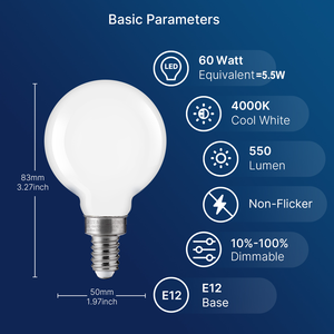 Tốt nhất người bán Dimmable AC 120V <span class=keywords><strong>g16.5</strong></span> 5.5W <span class=keywords><strong>E12</strong></span> Glass <span class=keywords><strong>LED</strong></span> bóng đèn dây tóc 4000K 550LM sữa trắng cho gương và thiết bị chiếu sáng - Product Image 6