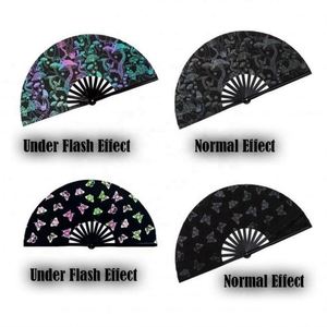 High Quality Reflective Nylon Folding <b>Handheld</b> <b>Fan</b> Portable Painted Music Style Promotional Wholesale New Arrival Bamboo Crafts - Product Image 2