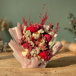Ramo de Flores Secas Mixtas Rojas y Blancas, Arreglo Floral Natural de Larga Duración LB-011 - Product Image 4