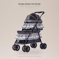 Poussette double étage pour animaux de compagnie avec volants, capacité 30 kg, poids 5,7 kg, motif Gingham, 3 couleurs, pour petits chiens et chats, avec rebord rembourré, pliable, chariot de voyage, OEM ODM