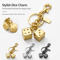 Porte-clés et breloque de sac en forme de dés porte-bonheur tendance, pendentif 3D en alliage plaqué or et argent avec strass, accessoires de voiture pour femmes, vente en gros OEM