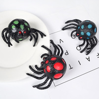 Nouveau Jouet Squishy Araignée Pailletée d'Halloween en Gros, Jouet Anti-Stress Réaliste en Forme d'Araignée Noire à Presser pour Soulager le Stress et les Farces