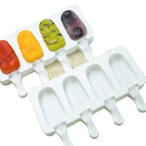 Klaar In Schip 4 Holtes Ijslolly Schimmel Voedsel Veilig Silicone Ice Tray Cake Chocolade Ijs Schimmel Met Pp Stok voor Diy