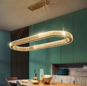 Lustre décoratif en cristal de luxe K9 doré moderne pour l'intérieur de la maison de cuisine de forme ovale - Product Image 1