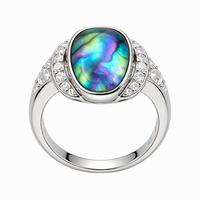 Bague Vintage en Coquille d'Abalone Naturelle, Argent 925, Cabochon Ovale Paua, Zircon Cubique Pavé, Bijoux pour Femme, Cadeau d'Anniversaire