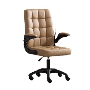 Silla de oficina giratoria con altura ajustable para uso en el hogar, oficina o estudio, de cuero marrón con reposabrazos fijos. - Product Image 5