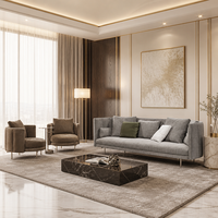 Canapé sectionnel moderne YUANCHANG à accoudoirs droits, revêtement en tissu, structure en bois de larch et eucalyptus, pieds en acier inoxydable, pour salon