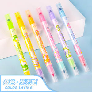 Ensemble de stylos surligneurs à double extrémité Jumbo de vente directe 6 couleurs avec pointe oblique en plastique <span class=keywords><strong>papeterie</strong></span> scolaire - Product Image 5