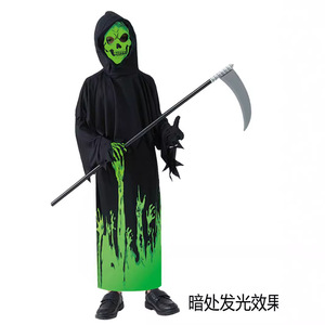 Disfraz de Grim Reaper para niños que brilla en la oscuridad, traje de cosplay de Halloween, edad de 8 a 13 años, material de spandex - Product Image 5
