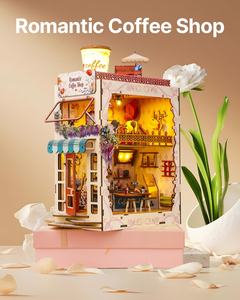Romantic Coffee Shop Book Nook Kit 3D Wooden Puzzle with <b>LED</b> Light DIY Miniature Bookend for Home Decor & Gifts - Product Image 6