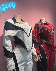 Lente Nieuwe Mode Tweedelige Set Voor Dames Kleurblok Jack Met Lange Mouwen En Skinny Leggings Trainingspak Voor Dames - Product Image 3