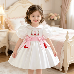 <span class=keywords><strong>Vestido</strong></span> <span class=keywords><strong>de</strong></span> Primer Cumpleaños para Bebé Niña, Bordado <span class=keywords><strong>de</strong></span> Fresas, Manga Abullonada, <span class=keywords><strong>Vestido</strong></span> Casual para Bautizo o Fiesta - Product Image 5