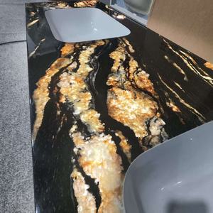 Lavabo de <span class=keywords><strong>Baño</strong></span> Moderno de Mármol Negro Natural con Flores Doradas, Diseño Cuadrado de Doble Ranura, Montaje en Pared, para Uso en Hoteles, con 5 Años de Garantía - Product Image 4