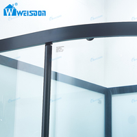 Porte coulissante de salle de bain pour villa et hôtel, en alliage d'aluminium noir mat, avec verre trempé de 6 mm, facile à nettoyer, pour salle de douche encadrée