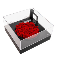 Ewige Rosenblüten-Schallplattenspieler-Dekoration, echte Blumen, Musikbox mit Bluetooth-Audio, Geschenk für Freundin, Liebesgeständnis, Geburtstagsgeschenk