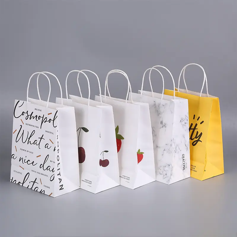 कस्टम पेपर शॉपिंग बैग पुनर्नवीनीकरण मुद्रण उपहार कपड़े हैंडबैग