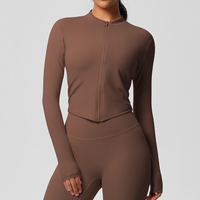 Veste de yoga extensible et respirante à fermeture éclair sur le devant, manteau de sport uni à manches longues pour femmes, idéal pour l'entraînement physique et le quotidien