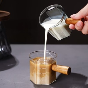 แก้วทรงแปดเหลี่ยมสำหรับสกัดกาแฟเอสเพรสโซ พร้อมสเกลวัดปริมาณ ด้ามจับไม้ แก้วออนซ์สำหรับกาแฟเข้มข้น อุปกรณ์ชงกาแฟสำหรับใช้ในบ้าน - Product Image 6
