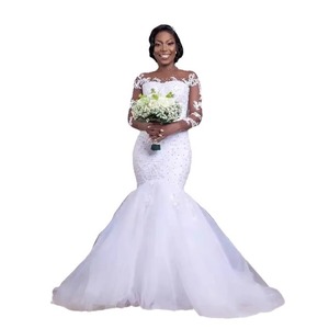 Mermaid Style Wedding Dress <b>White</b> Sweetheart Neckline Tulle <b>Lace</b> Embroidery Natural Waistline - Product Image 5