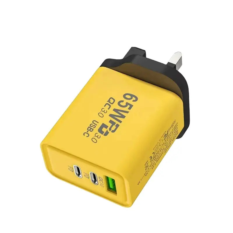 2024 Venda Quente Carregador rápido adaptador para carregador de 3 portas USB C, adaptador de energia para parede, carregador tipo C, 65 W