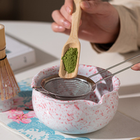 Bol à matcha et ensemble d'accessoires en céramique résistant à la chaleur en porcelaine japonaise à dégradé rose ciel étoilé