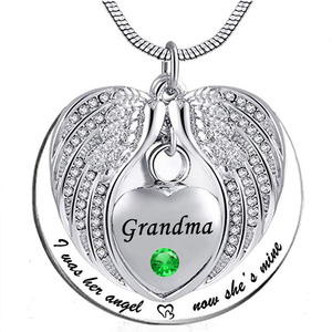 Angel Wing Birthstone Memorial Recuerdo Cenizas Urna Colgante Collar 'Yo era su ángel ahora él / ella es mío' - Abuela - Product Image 1