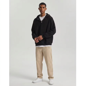 New 400 500 600gsm Heavyweight Cotton French Terry Men half zip oversized cropped quarter zip hoodies - Product Image 1
