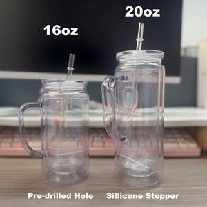16 24oz <b>Double</b> <b>Wall</b> Snow Globe Tumbler Bottom Pre Drilled With Handle Lid and Straw Leakproof Drinking Cup - Product Image 2