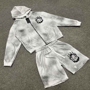 Ensemble de vêtements de sport vintage pour hommes 100% coton personnalisé Joggers en strass délavés et sweat à capuche tricoté avec patch brodé - Product Image 6