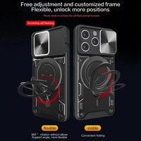 Coque pour iPhone 17 16 15 14 13 12 11 Pro Max XR XS Plus avec protection magnétique coulissante pour appareil photo, support rotatif à 360° et anneau de protection blindé