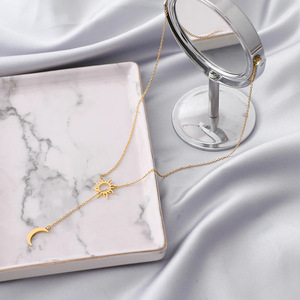 Collar con Colgante de Sol y <span class=keywords><strong>Luna</strong></span> en Acero Inoxidable, Diseño Trenzado, Accesorio de Joyería para Mujer - Product Image 2