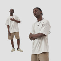 T-shirt personnalisé pour homme, 100% coton, 275 GSM, coupe ample, épaules tombantes, style streetwear, t-shirt court à coupe carrée pour homme
