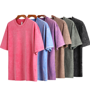 T-shirts basiques vintage noirs et blancs personnalisés pour hommes, effet délavé à l'acide, haute qualité, coupe oversize - Product Image 1