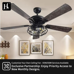 Modern 52-Inch Industrial Caged <b>Ceiling</b> <b>Fan</b> with <b>LED</b> Light and Smart Remote for Living Room - Product Image 6