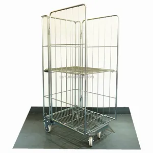 RH-RC003 840*700*1920mm Stahl Metall Trolley drei Seiten tragbare verzinkte faltbare Sicherheits draht Roll Container