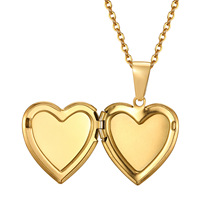 Collier avec pendentif photo en acier inoxydable hypoallergénique imperméable plaqué or 18 carats PVD, motif cœur délicat
